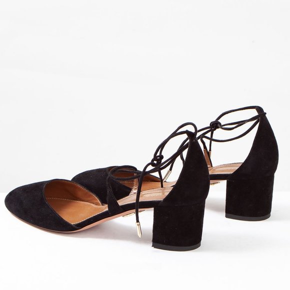 Aquazzura Suede Lace Up Block Heel Karlie Pumps - Picture 4 of 4